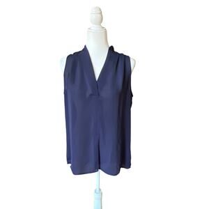 Laundry by Shelli Segal Navy Sleeveless V-Neck Blouse Women's Size S Silky Flowy
